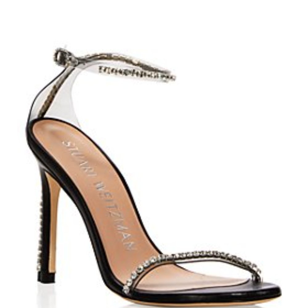 STUART WEITZMAN Nudistglam crystal-embellished leather heeled sandals Size 7